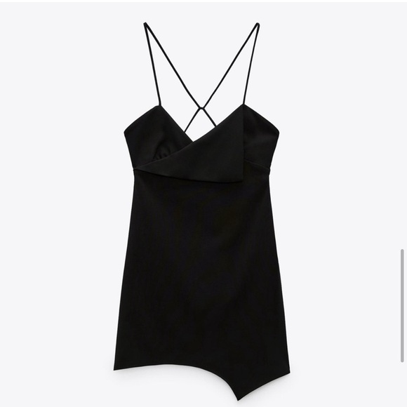 NWT ZARA Black Asymmetrical Strappy Mini Dress S - Picture 1 of 14